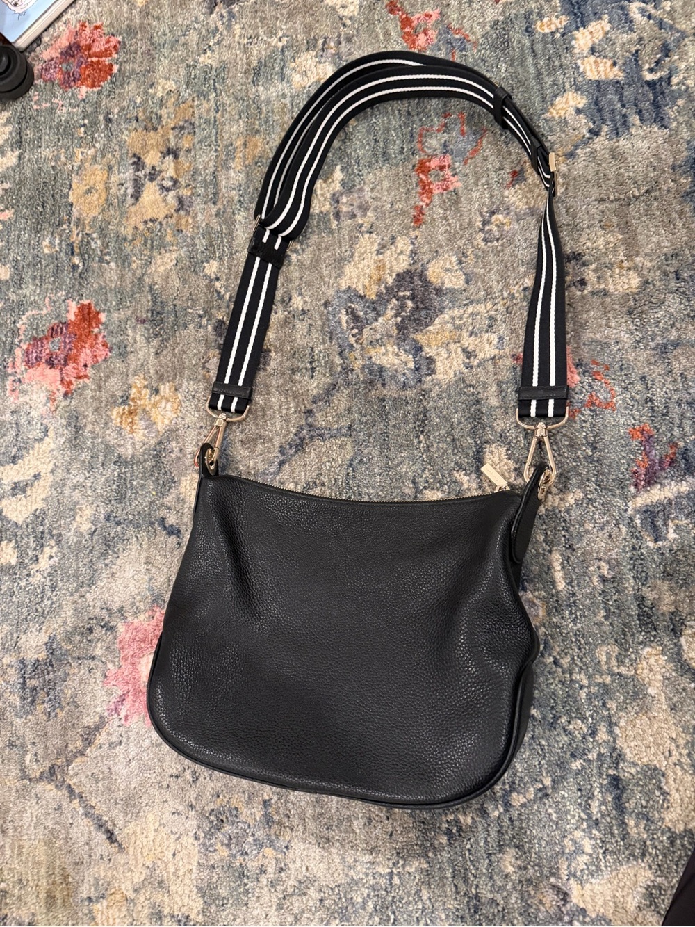 kate spade Black Pebbled Leather Crossbody with Striped Strap - Picture 2 of 5